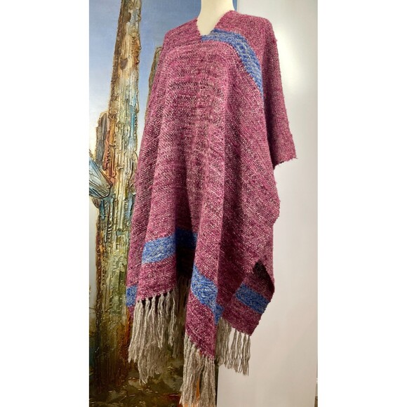 Vintage Wool Poncho Woven Wool Poncho Boho Oversized Poncho Wool Outerwear VTG - Picture 2 of 10